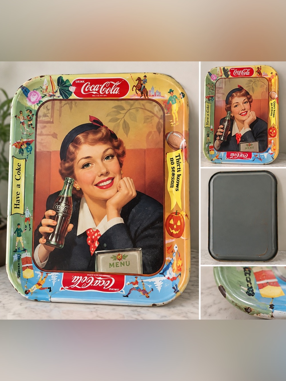 Vintage 1950s Coca-Cola Menu Girl Metal Serving Tray – Thirst Knows No Season